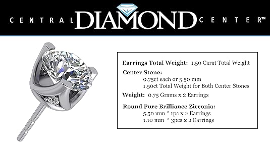 Lucita Simulated Diamond Stud Earrings with Solid 14K Gold Posts & Sterling Silver Basket, 3 & 4 Prongs