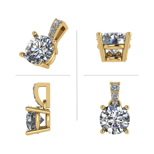 2 Carat Total Weight Moissanite Stud Earrings 14k Gold Post-Matching Solitaire Pendant in Sterling Silver