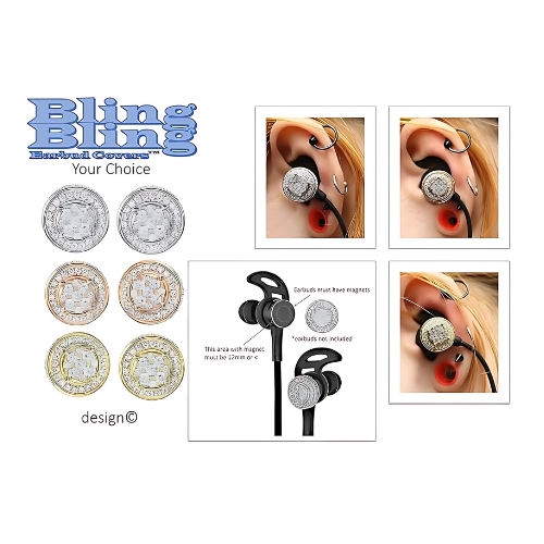Central Diamond Center Bling Bling Earbud Covers (Platinum Plated)