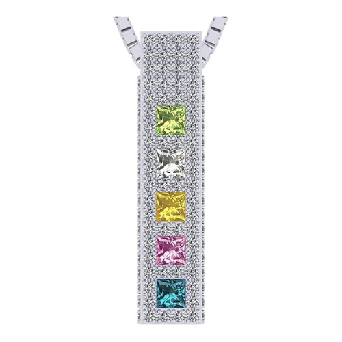 Central Diamond Center Princess Mothers Pendant Necklace w/ Pure Brilliance Zirconia Accent CZs Sterling Silver, 10K or 14K Gold