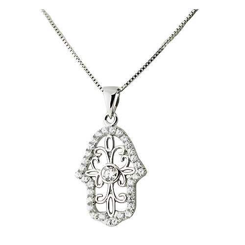 Sterling silver hamsa pendant with a beautiful halo.