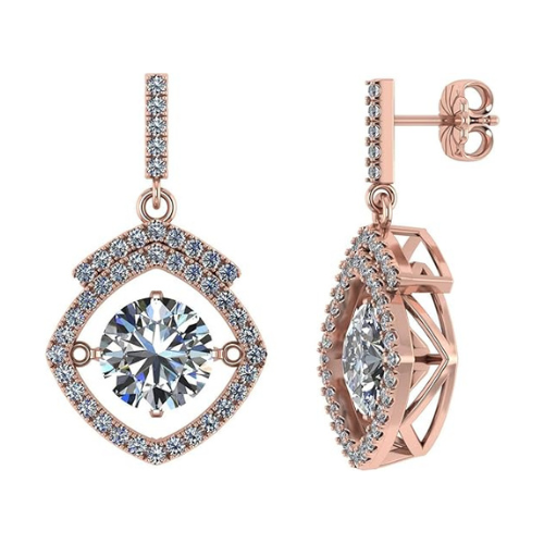 Square Halo Dancing Gemstone Matching Earrings & Necklace 925 Sterling Silver & Pure Brilliance Zirconia