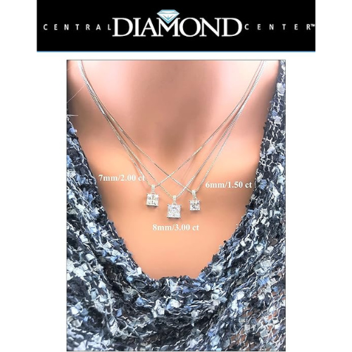 Princess Cut Solitaire Necklace, 4 Prong Sterling Silver w/Pure Brilliance Zirconia, 6.0mm, 7.0mm & 8.0mm