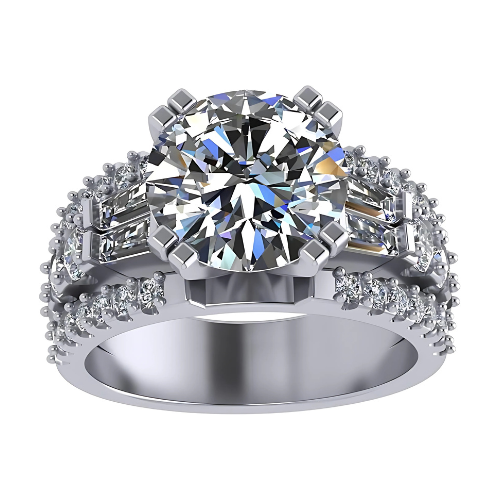 Round & Baguette 5.00ct twt Platinum Plated Sterling Silver.