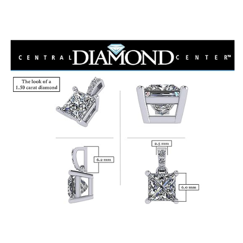 Princess Cut Solitaire Necklace, 4 Prong Sterling Silver w/Pure Brilliance Zirconia, 6.0mm, 7.0mm & 8.0mm