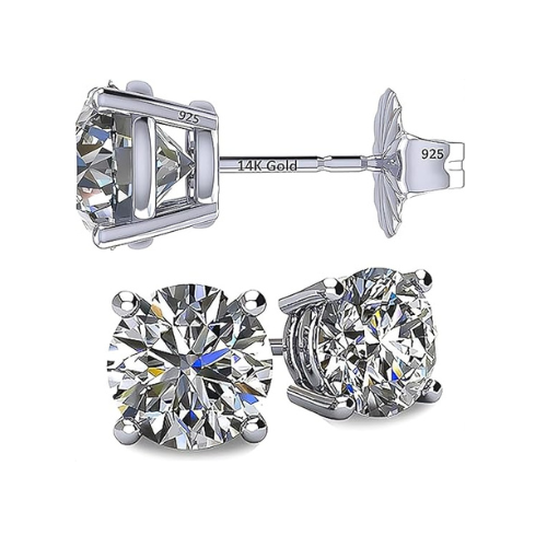 2 Carat Total Weight Moissanite Stud Earrings 14k Gold Post-Matching Solitaire Pendant in Sterling Silver