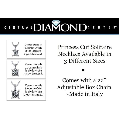 4 prong princess cut CZ necklace on display.