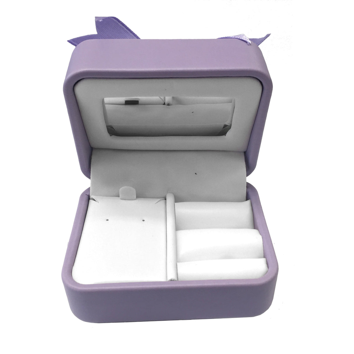 Lilac multi-department jewelry box for necklaces, rings, and earrings.