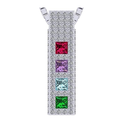 Central Diamond Center Princess Mothers Pendant Necklace w/ Pure Brilliance Zirconia Accent CZs Sterling Silver, 10K or 14K Gold