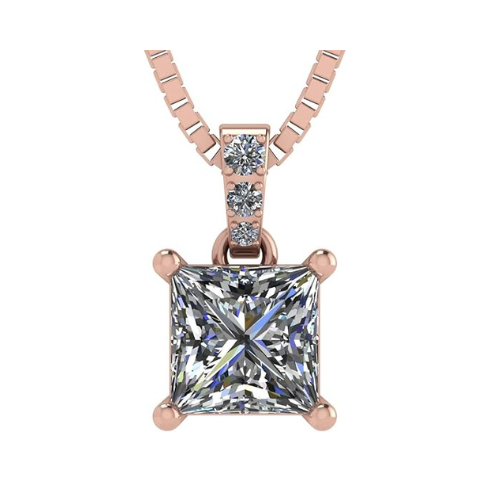 Princess Cut Solitaire Necklace, 4 Prong Sterling Silver w/Pure Brilliance Zirconia, 6.0mm, 7.0mm & 8.0mm