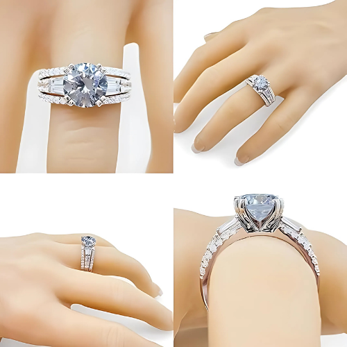 Model wearing a 3.00ct simulate diamond engagement ring.