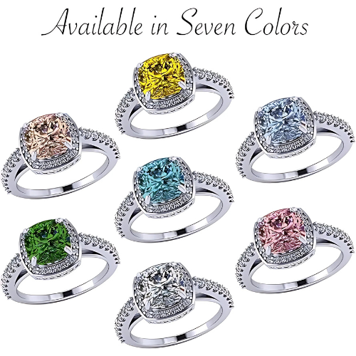 NANA Jewels Sterling Silver Cushion Cut Engagement Rings for Women - Choose Simulated Morganite, Citrine, Aquamarine & More