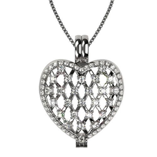 Central Diamond Center Heart of Hearts Birthstone Locket Necklace Pendant in Sterling Silver & Mother of Pearl