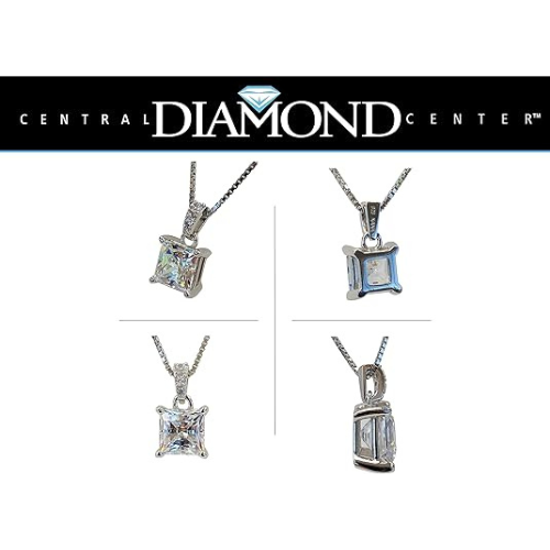 Princess cut solitaire necklace, sterling silver.