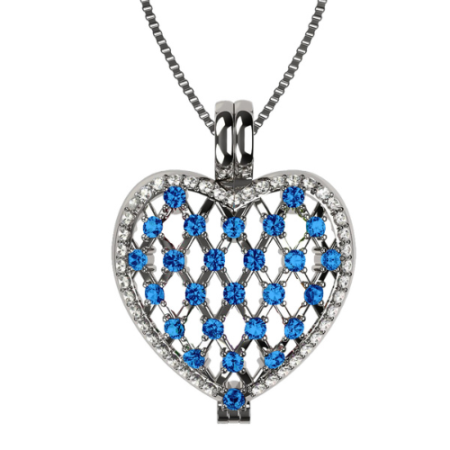 Central Diamond Center Heart of Hearts Birthstone Locket Necklace Pendant in Sterling Silver & Mother of Pearl