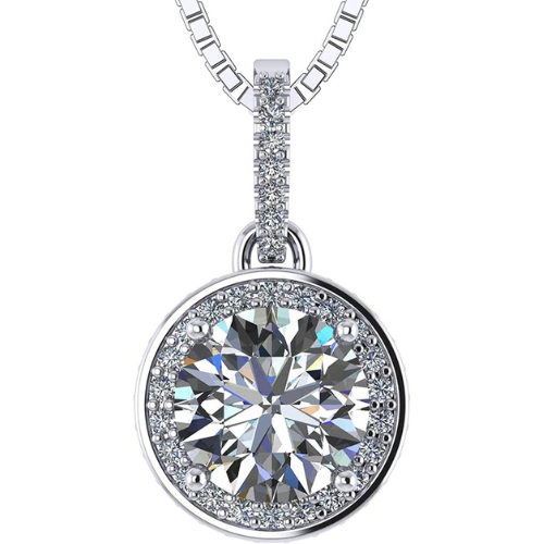 Round Solitaire Simulated Diamond Necklace with double halo.