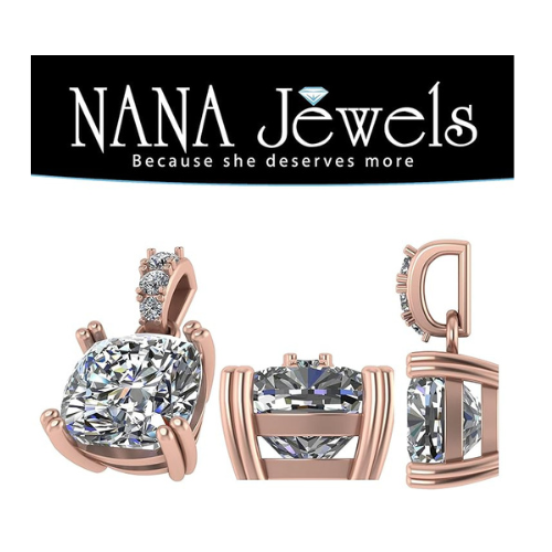 Model wearing the elegant cushion cut necklace.