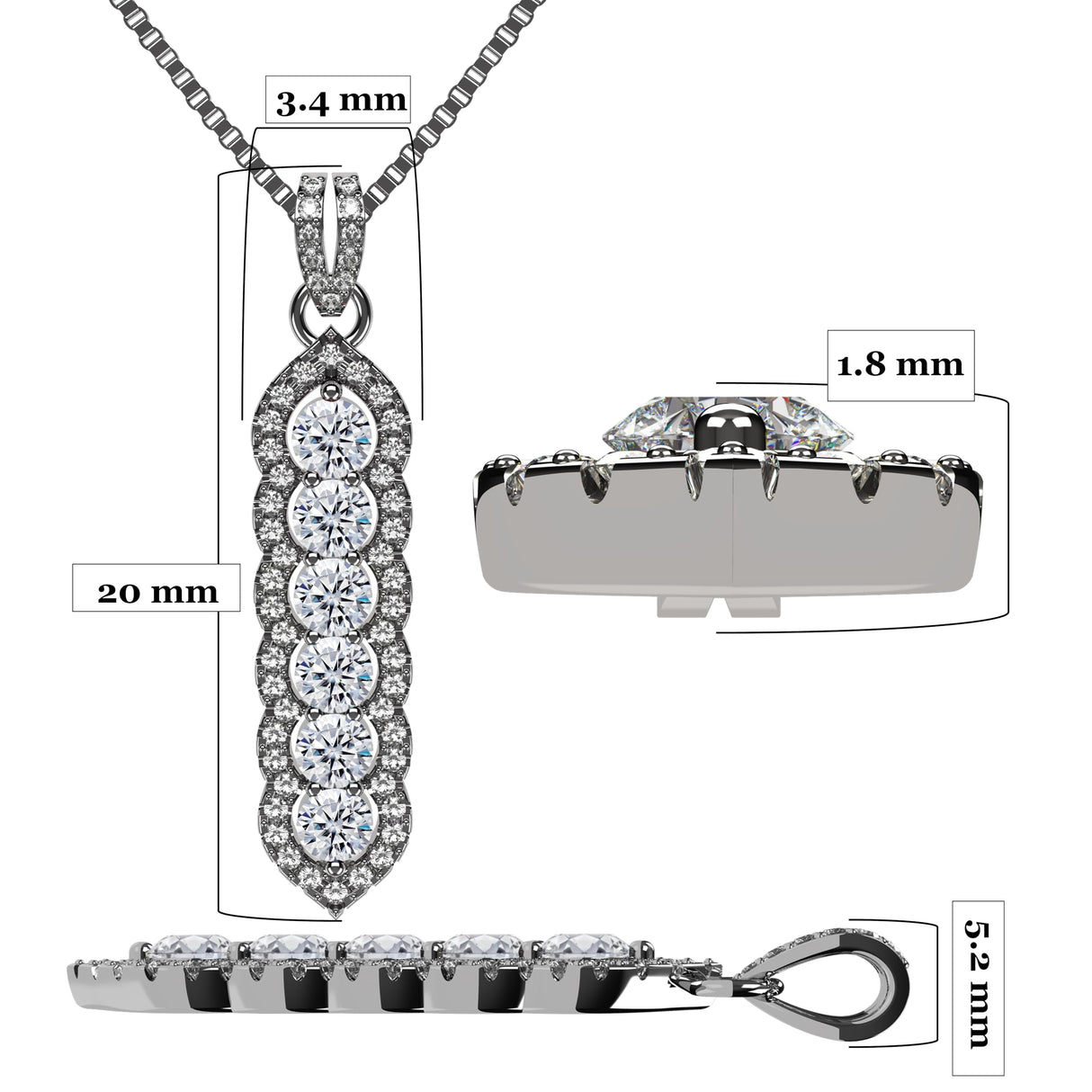 Central Diamond Center Elegant Vertical Tower Pendant Necklace with Sparkling Round Stones – Statement Jewelry for Women – Gift for Anniversary, Birthday, Valentine’s – Fashion Jewelry for Women