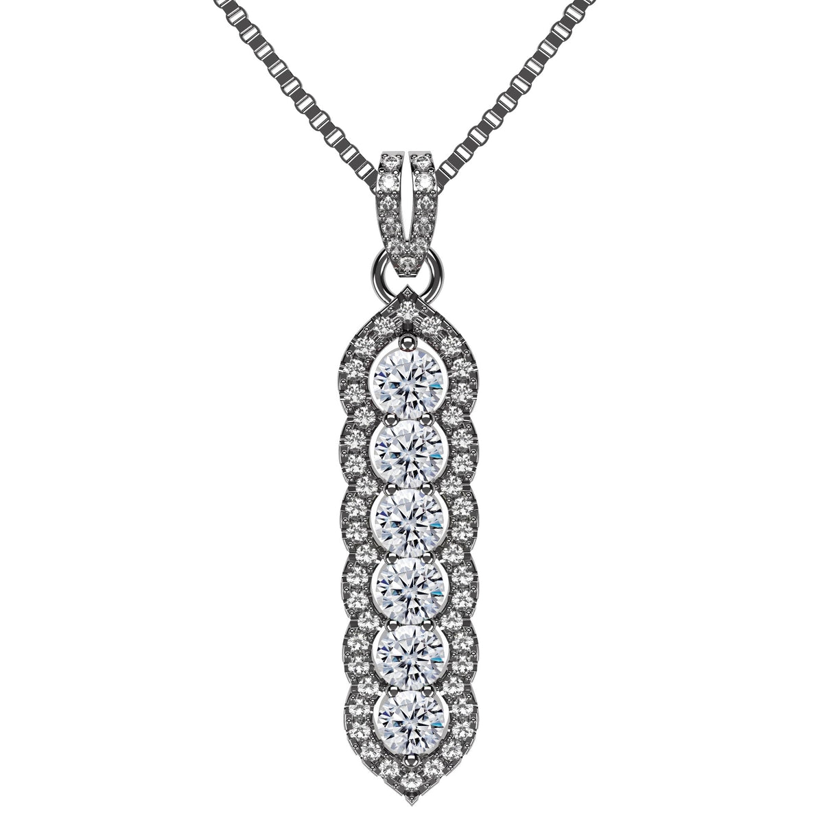 Central Diamond Center Elegant Vertical Tower Pendant Necklace with Sparkling Round Stones – Statement Jewelry for Women – Gift for Anniversary, Birthday, Valentine’s – Fashion Jewelry for Women