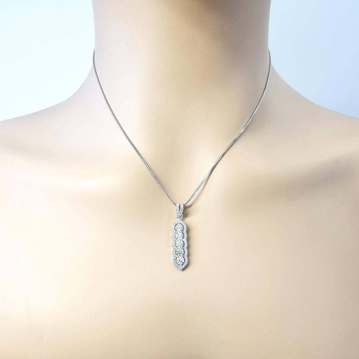 Central Diamond Center Elegant Vertical Tower Pendant Necklace with Sparkling Round Stones – Statement Jewelry for Women – Gift for Anniversary, Birthday, Valentine’s – Fashion Jewelry for Women