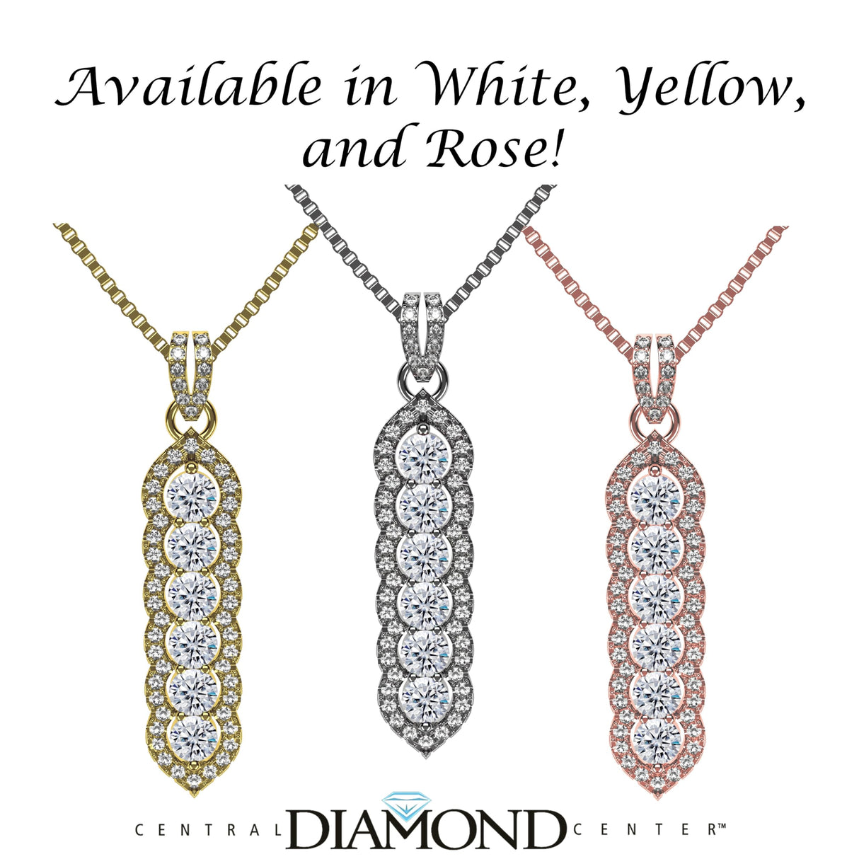 Central Diamond Center Elegant Vertical Tower Pendant Necklace with Sparkling Round Stones – Statement Jewelry for Women – Gift for Anniversary, Birthday, Valentine’s – Fashion Jewelry for Women