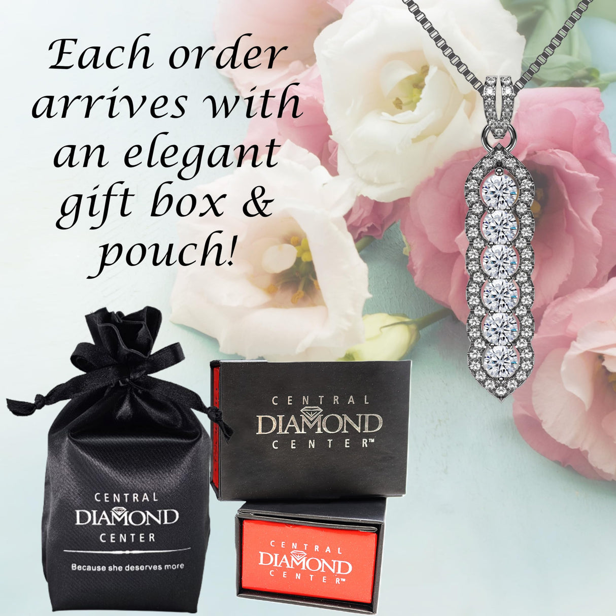 Central Diamond Center Elegant Vertical Tower Pendant Necklace with Sparkling Round Stones – Statement Jewelry for Women – Gift for Anniversary, Birthday, Valentine’s – Fashion Jewelry for Women