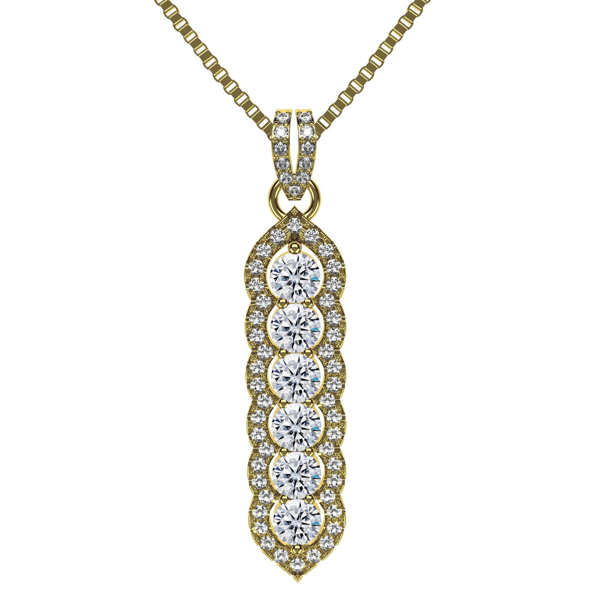 Central Diamond Center Elegant Vertical Tower Pendant Necklace with Sparkling Round Stones – Statement Jewelry for Women – Gift for Anniversary, Birthday, Valentine’s – Fashion Jewelry for Women