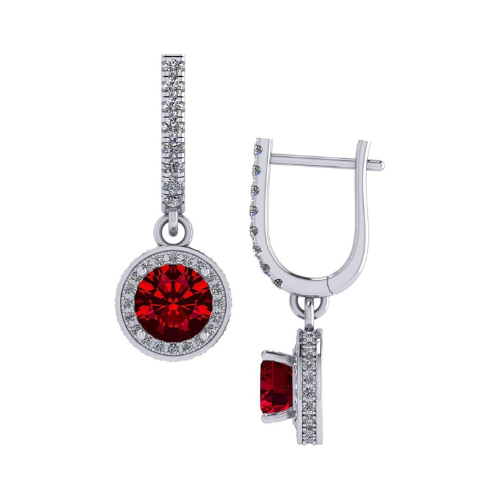 Halo Birthstone Dangle Earrings w/ Pure Brilliance Zirconia Accent Gemstones in Sterling Silver for Women