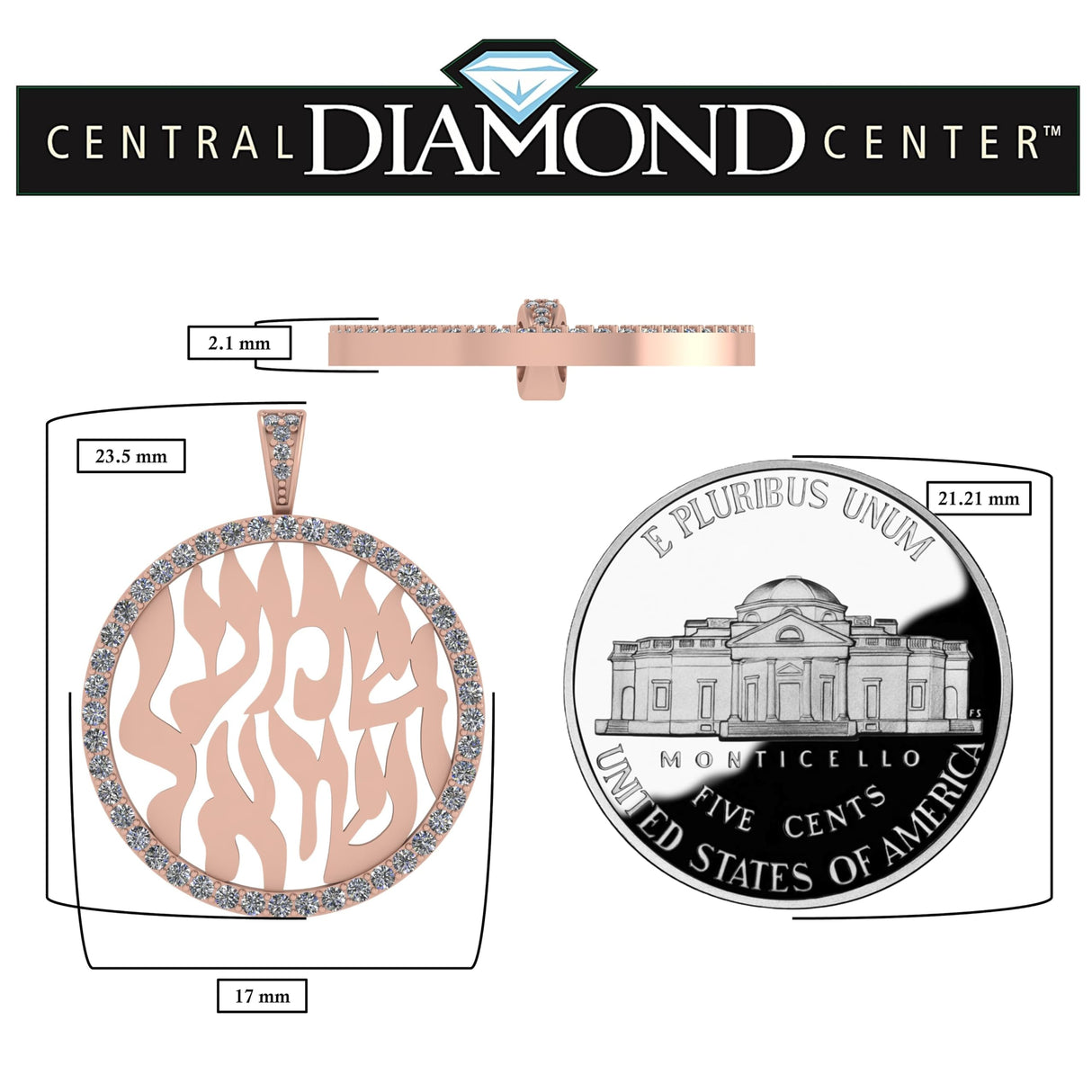 Central Diamond Center Shema Israel Partial Hebrew Prayer Pendant Necklace in Sterling Silver w/ Pure Brilliance Zirconia CZ