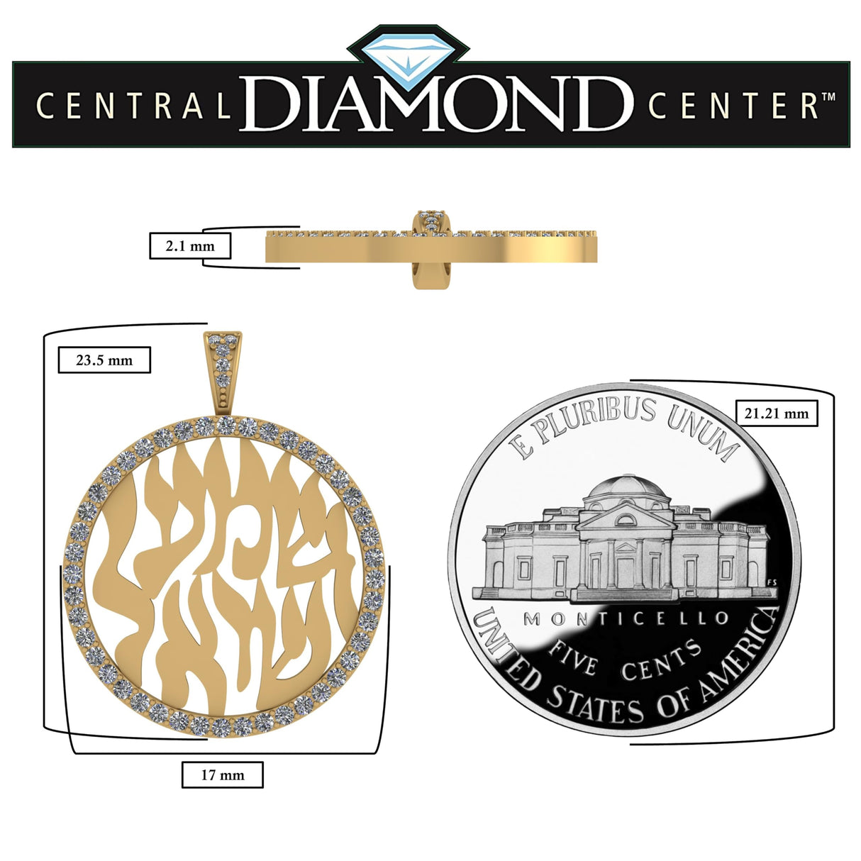 Central Diamond Center Shema Israel Partial Hebrew Prayer Pendant Necklace in Sterling Silver w/ Pure Brilliance Zirconia CZ