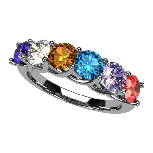 Central Diamond Center Lucita Mothers Rings w/ 1 to 6 Simulated Birthstones in Sterling Silver, 10K or 14K Gold