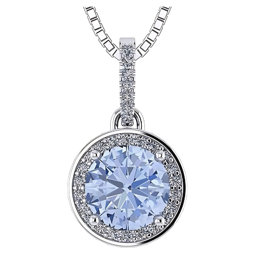 "Simulated aquamarine halo earrings and necklace set.