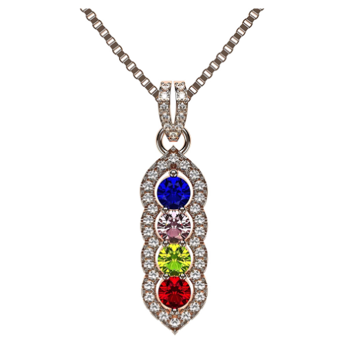 Halo Tower Mothers Birthstone Necklace with 4 simulated gemstones.