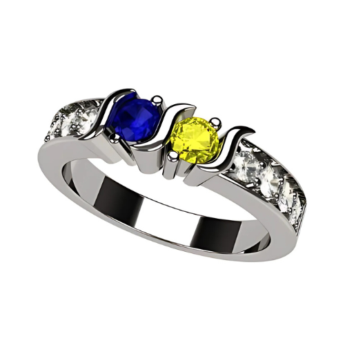 S-Bar w/Sides Couple's Ring with simulated birthstones.