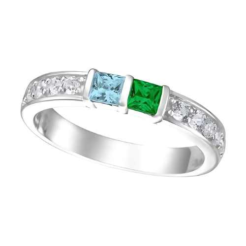 Princess w/ Side CZ Couples 2 Stone Ring.