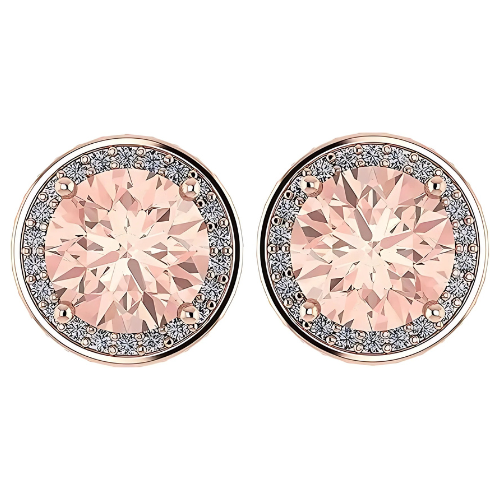 Simulated Morganite Pure Brilliance Zirconia Round Halo Stud Earrings in Solid Sterling Silver, Hypoallergenic