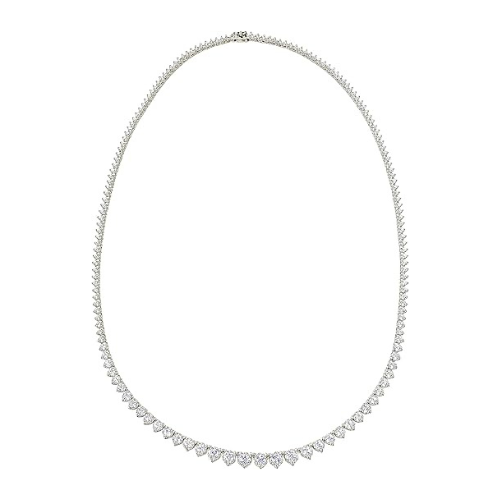 Central Diamond Center Sterling Silver & Graduated CZ 3 or 4 prongs Tennis Necklace, 18", White, Yellow or Rose Gold Plated