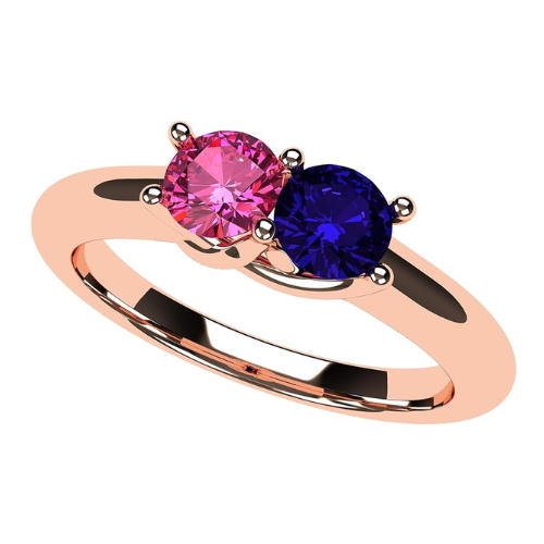 Central Diamond Center Lucita Couples Ring w/ 2 Simulated Birthstones in Sterling Silver, 10K or 14K Gold