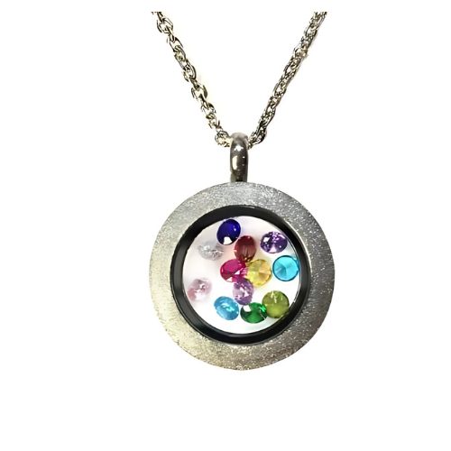 Stainless steel mother's locket pendant, yellow plated.