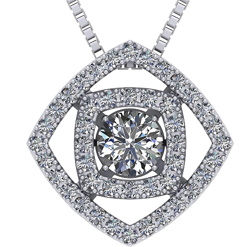 Central Diamond Center Double Square Dancing Gemstone Necklace for Women in Sterling Silver w/Pure Brilliance Zirconia
