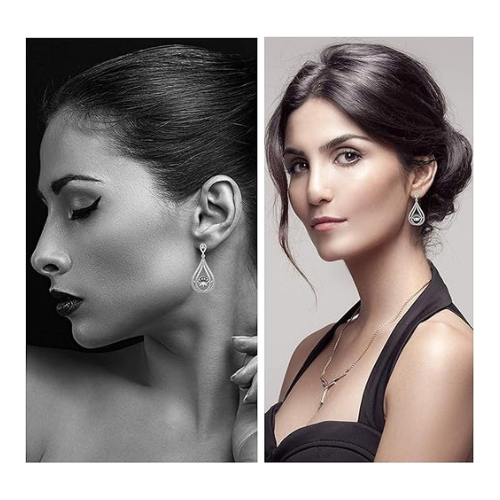 Central Diamond Center Chandelier Dancing Diamond Simulated stone Dangle Earrings for Women in Sterling Silver