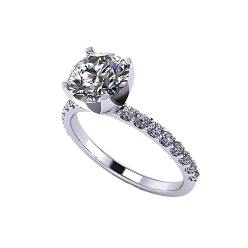 Round simulated diamond solitaire ring on a white gold band.