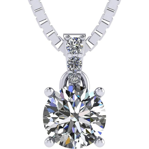 Close-up: 4 Prong Round Solitaire Simulated Diamond Necklace.