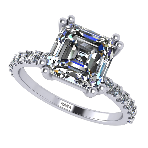 NANA Jewels 1.50ct-3.00ct Asscher Cut Solitaire Zirconia Engagement Ring W/Sides in Sterling Silver, 10K or 14K Gold