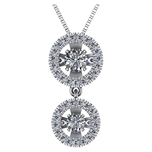 Round Double Halo Dancing Gemstone Necklace in 925 silver.