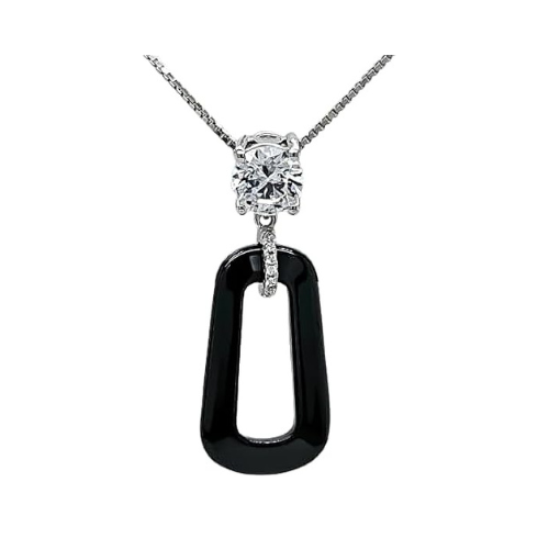 Central Diamond Center Black Ceramic & Pure Brilliance Zirconia CZ Earrings and Necklace