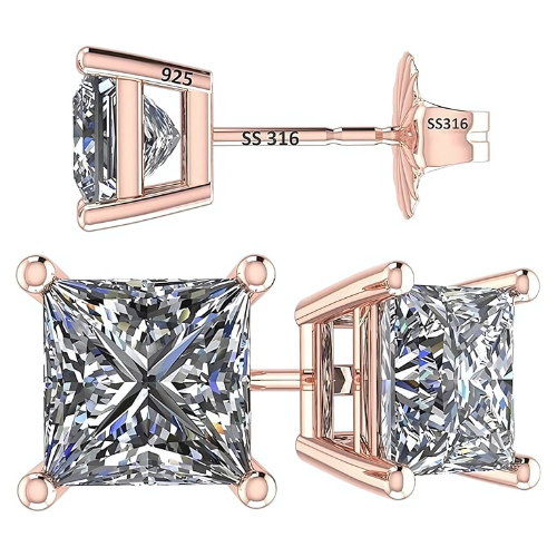 Elegant princess cut cubic zirconia stud earrings.