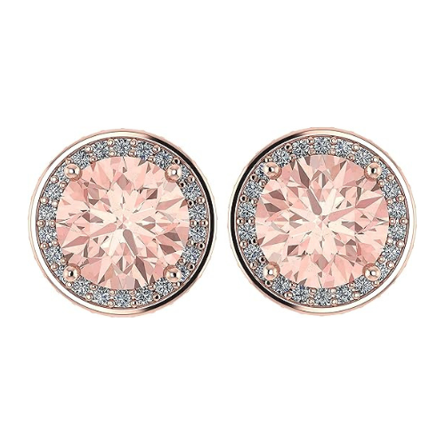 Simulated Morganite Pure Brilliance Zirconia Round Halo Stud Earrings in Solid Sterling Silver, Hypoallergenic