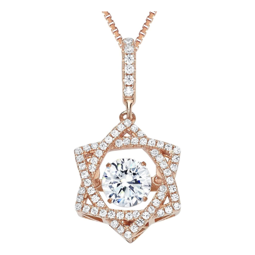 Star of David Dancing Gemstone Necklace in 925 Sterling Silver w/ Pure Brilliance Zirconia CZ