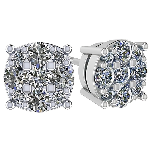 CVD Lab Grown Diamond Stud Earrings, 7 stone cluster.